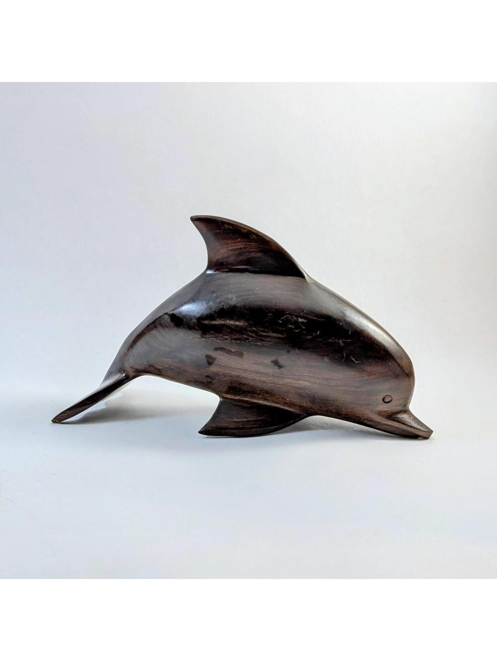 Handcrafted Wood Ironwood Dolphin Sculpture